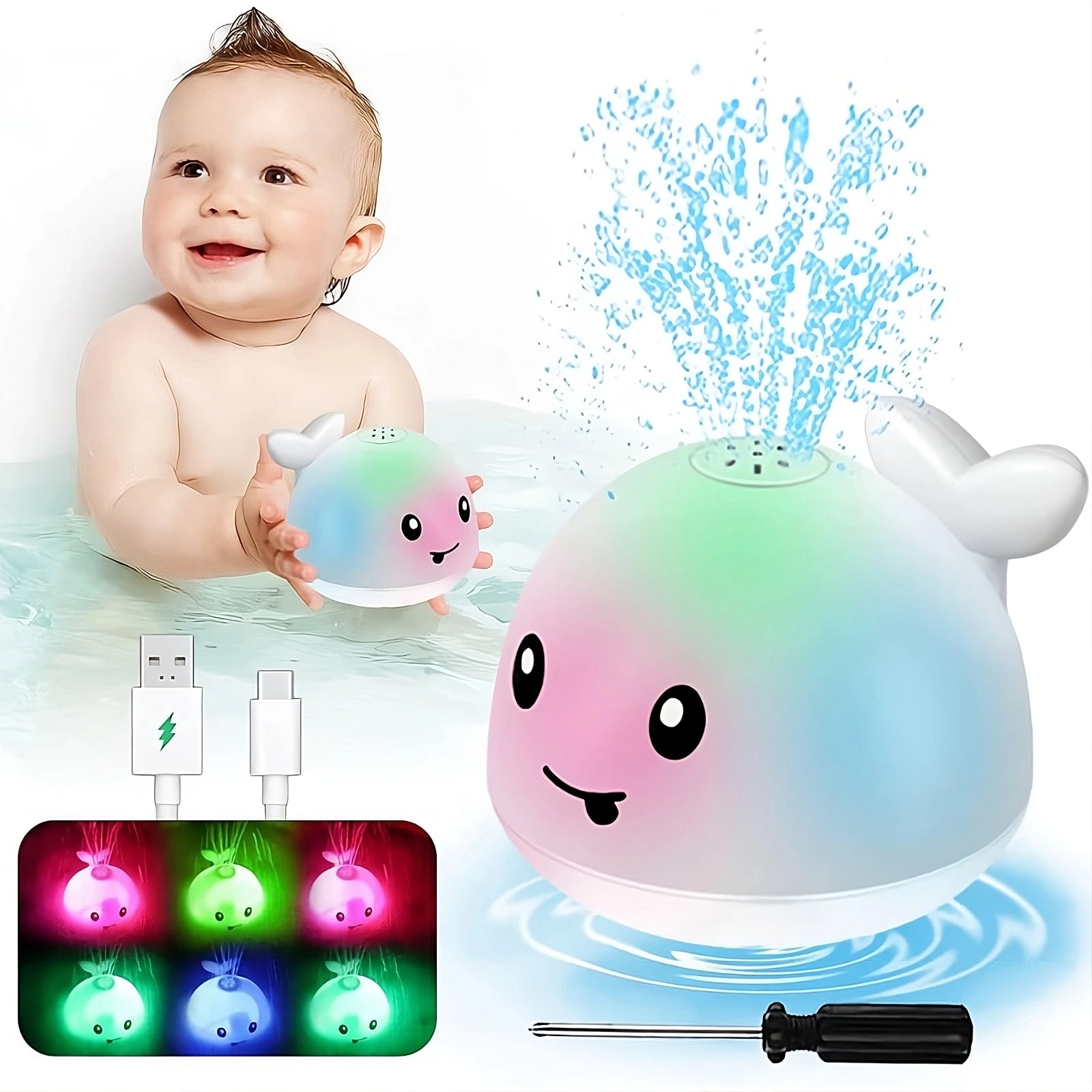 Rechargeable Whale Light-Up Bath Toy